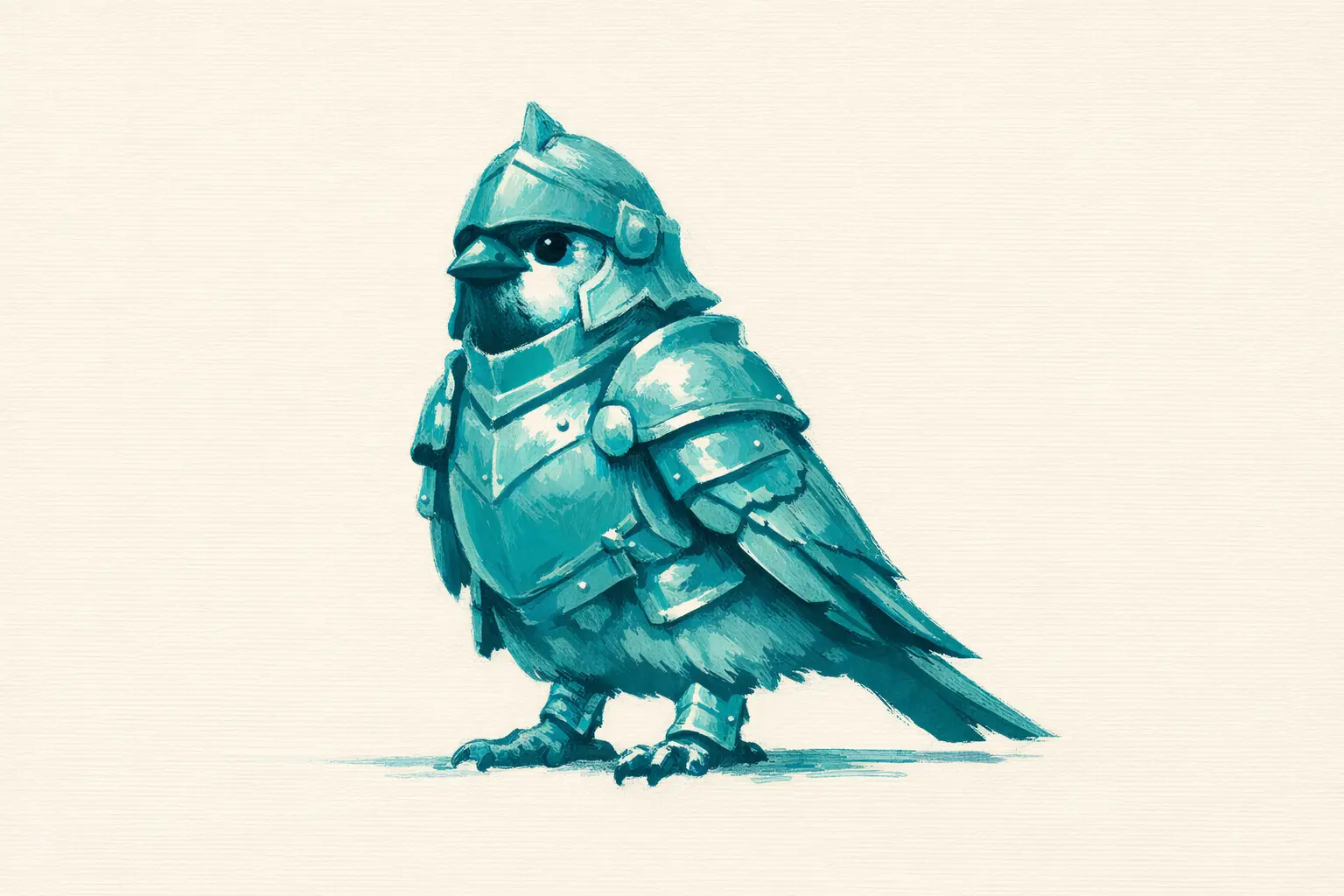 An armored bird illustration representing spending guardrails.