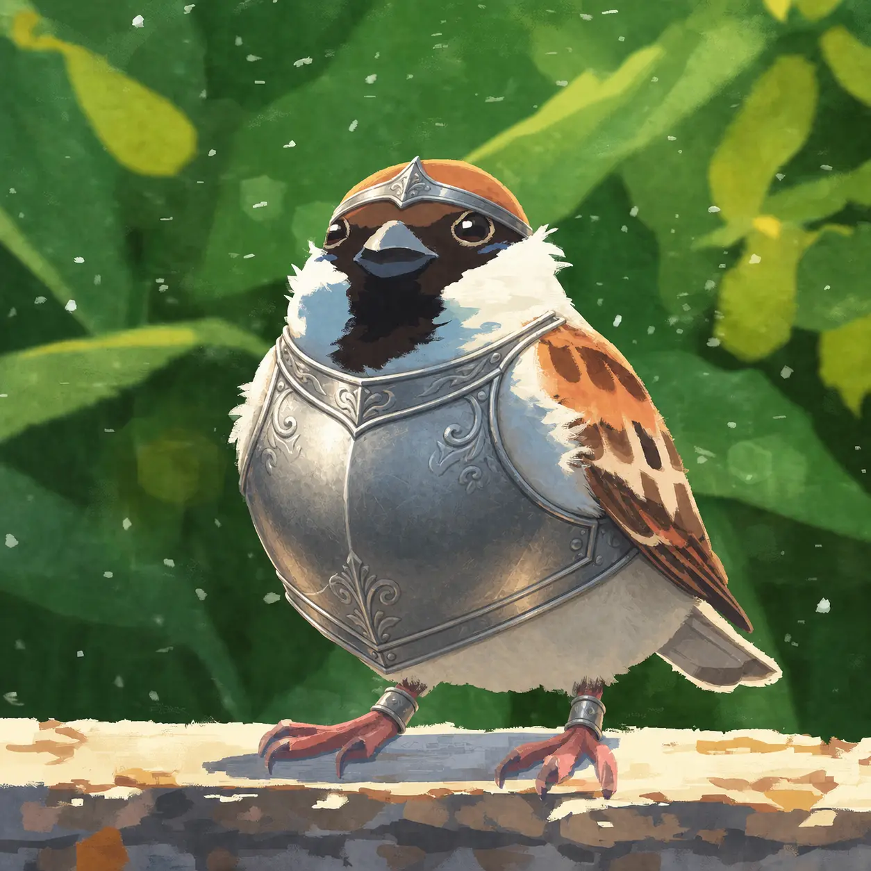 An armored bird illustration representing spending guardrails.
